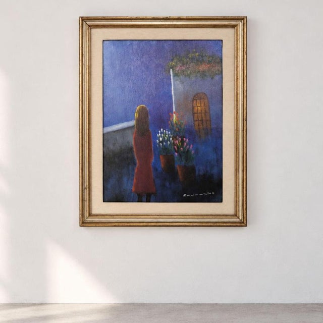 Contemporary Eliano Fantuzzi, Woman on Nocturnal Scene, 1970s, Oil Painting on Canvas For Sale - Image 3 of 9