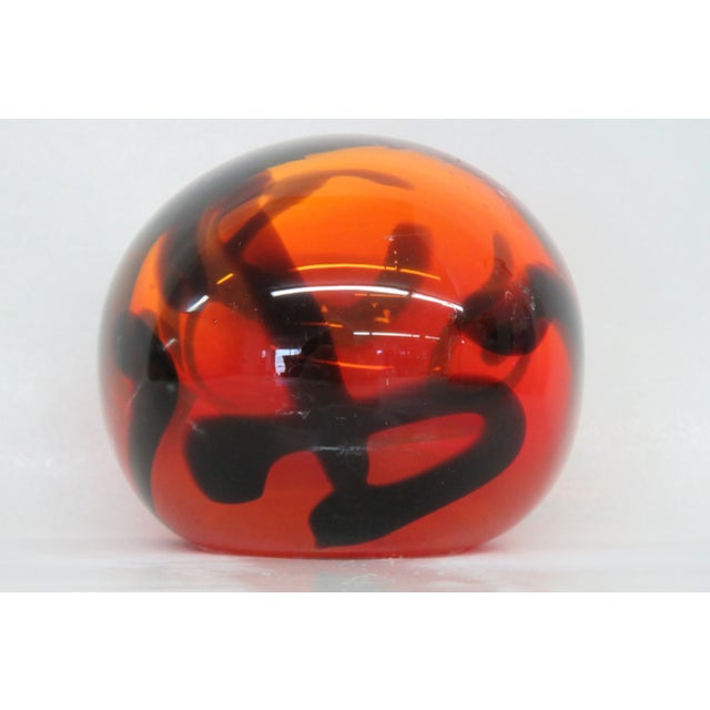 Hand Blown Art Glass Orange and Black Paperweight For Sale - Image 9 of 9