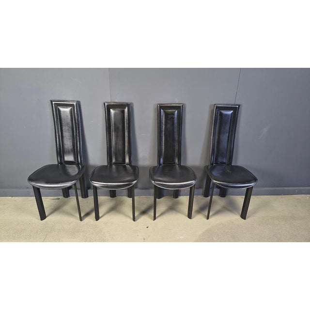 Vintage Black Leather Dining Chairs, 1980s, Set of 4 For Sale - Image 16 of 17