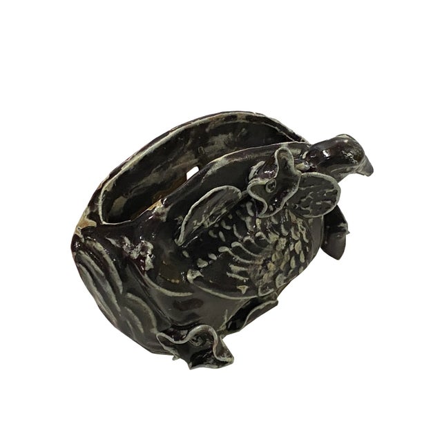 Ceramic Dark Gray Clay Duck in Lotus Leaf Wall Hanging Vase Flower Pot For Sale - Image 7 of 10