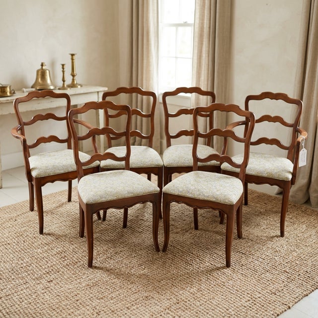 Set of 6 Vintage Cherry French Provincial Ladder Back Dining Chairs, 37” H For Sale - Image 18 of 18