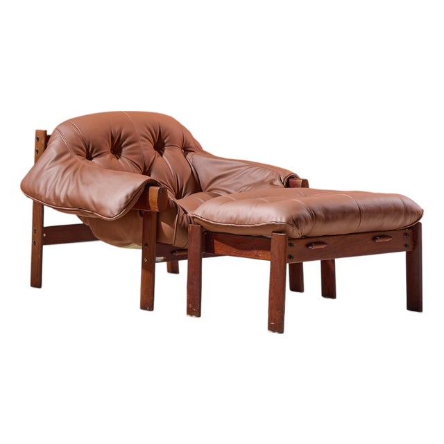 Percival Lafer Mp41 Mid Century Brazilian Leather Lounge Chair and Ottoman For Sale