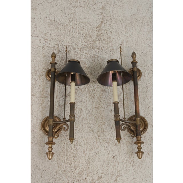 Chapman Manufacturing Company 1970s Traditional Chapman Lighted Sconces W. Tole Shades - a Pair For Sale - Image 4 of 13