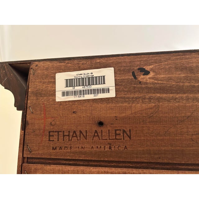 Vintage Ethan Allen Country Crossings Solid Red Maple Lighted China Hutch & Buffet For Sale - Image 11 of 12