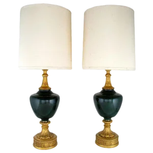 Large Neoclassical Gilt & Green Cased-Glass Table Lamps - a Pair