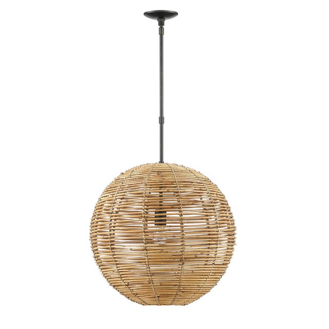 Create a laid-back transitional vibe with the Kingston Rattan 1-Light Globe Pendant. This 21-inch orb-shaped ceiling...