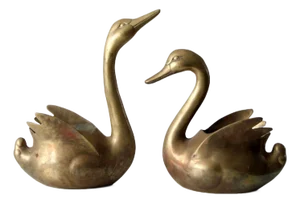 Mid-Century Brass Swan Planter Vases Pair