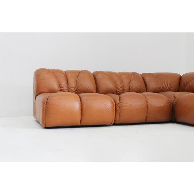 Vintage Modular Sofa in Cognac Leather, Italy, 1970s, Set of 4 For Sale - Image 4 of 9