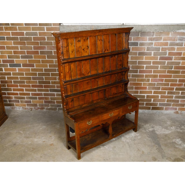 English 19th Century Welsh Country Cupboard Dresser with Open Shelves and Three Drawers For Sale - Image 3 of 12