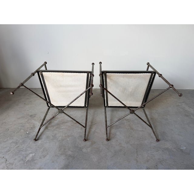 Vintage Alberto Orlandi Giacometti-Style Metal Armchairs With Black Leather Seats – Pair For Sale - Image 11 of 17