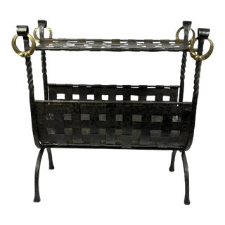 Italian Hand-Forged Woven Iron Magazine Holder Drink Table For Sale