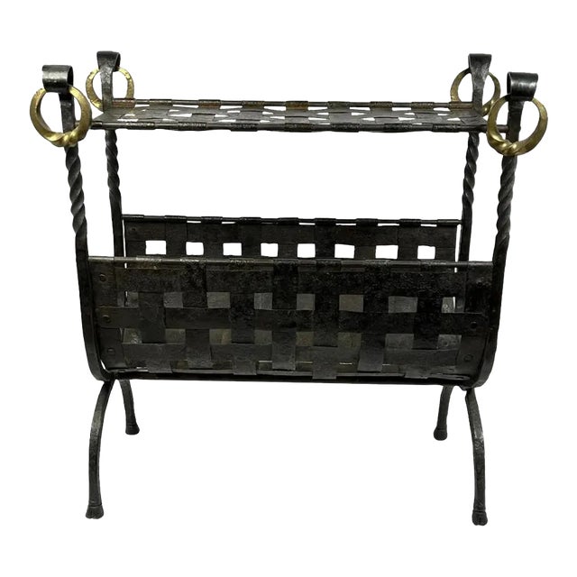 Italian Hand-Forged Woven Iron Magazine Holder Drink Table For Sale