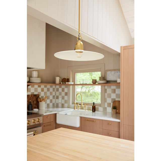 Mitzi Leanna 18.25 in. 1 Light Pendant in Aged Brass and Soft Cream Finish For Sale In New York - Image 6 of 7