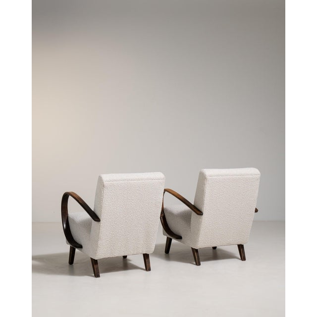 1950s Jindřich Halabala Cream Wood Pair of Club Chairs For Sale - Image 10 of 12