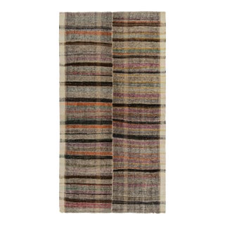1950s Vintage Turkish Kilim Rug in Panel Style, Multihued Stripe Patterns For Sale
