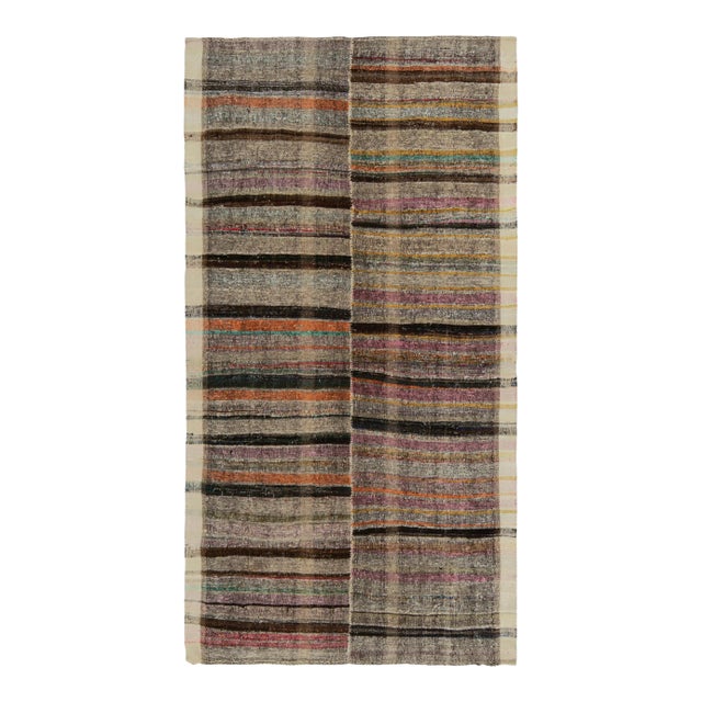 1950s Vintage Turkish Kilim Rug in Panel Style, Multihued Stripe Patterns For Sale