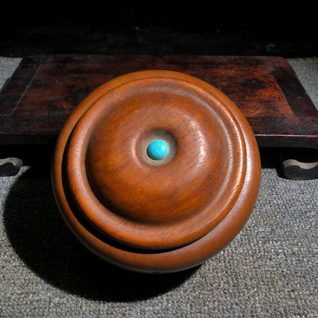 Vintage Rosewood Tea Caddy With Turquoise Inlay & Engraved Poetry For Sale - Image 9 of 9