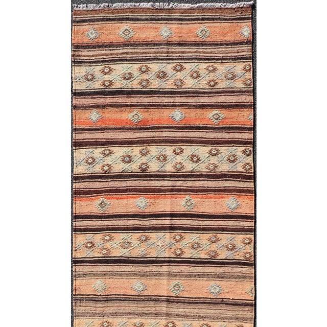 Measures: 3'1 x 11'7 Vintage Turkish Kilim Runner with Stripes in Tan, Brown, and Orange. Keivan Woven Arts / rug TU-...