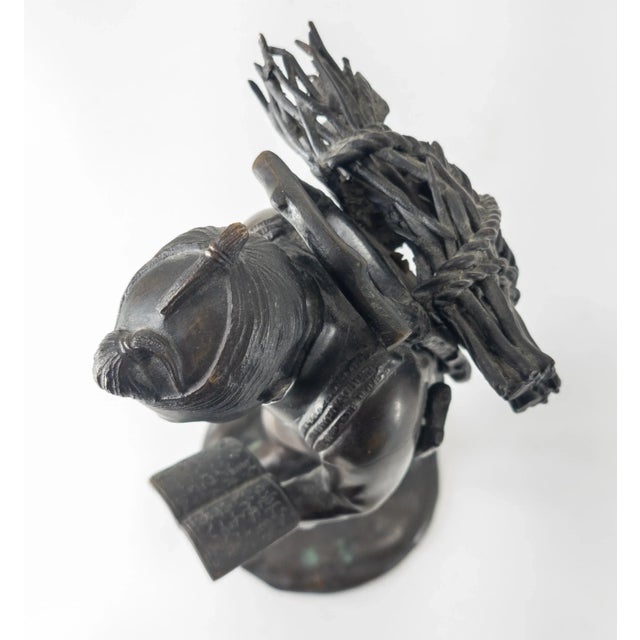 Early 20th Century Japanese Meiji Bronze Okimono Figure of Man With Bundle of Sticks For Sale - Image 10 of 13