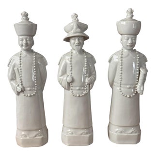 Qing Emperor White Porcelain Figures, 3 Generations For Sale