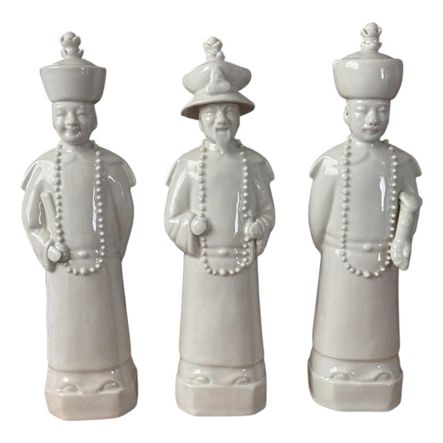 Qing Emperor White Porcelain Figures, 3 Generations For Sale