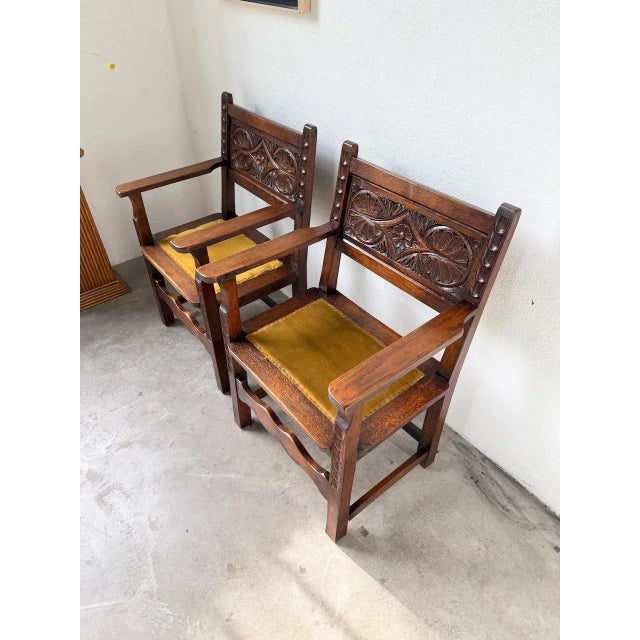 Spanish Armchairs in Carved Wood, 1900, Set of 2 For Sale - Image 5 of 18