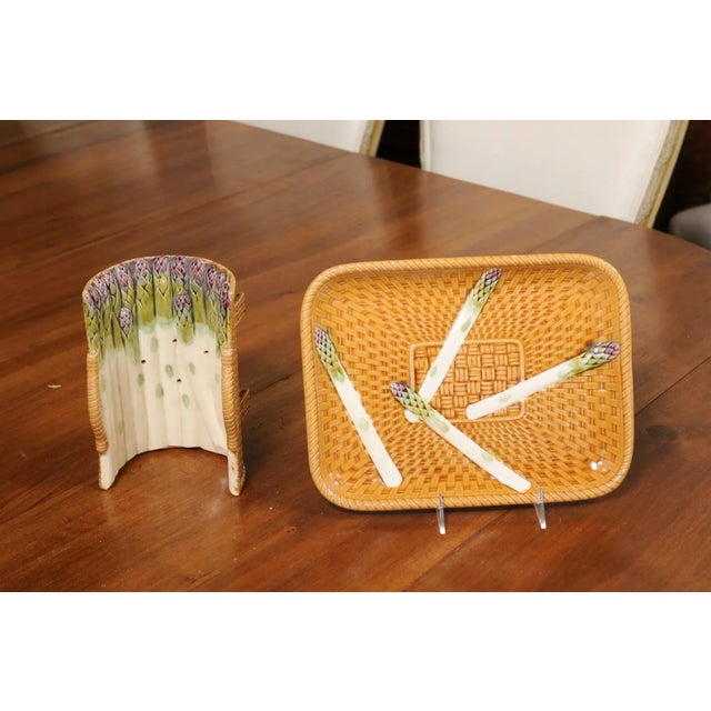 Mid 19th Century French 19th Century Majolica Asparagus Tray with Cradle and Wicker Motif For Sale - Image 5 of 13