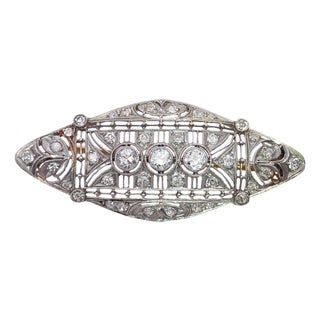 Antique Art Deco Platinum & 14k Yellow Gold Diamonds Studded Brooch For Sale