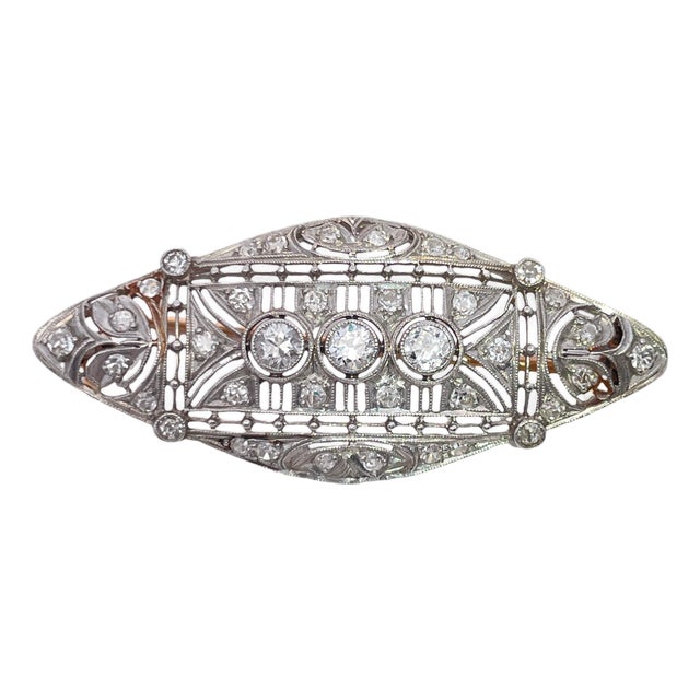 Antique Art Deco Platinum & 14k Yellow Gold Diamonds Studded Brooch For Sale