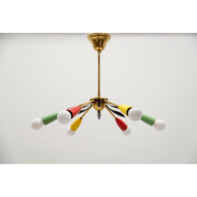 Mid-Century Modern Mid-Century Modern Brass 6-Arm Sputnik Lamp, Italy, 1950s For Sale - Image 3 of 13
