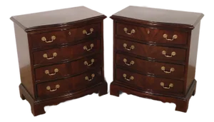 Pr Drexel Heritage 1990s Flame Mahogany Chippendale Serpentine Bedside Chests Nightstands