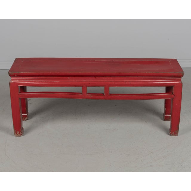 19th Century Chinese Qing Dynasty Red Lacquered Bench For Sale In Orlando - Image 6 of 11