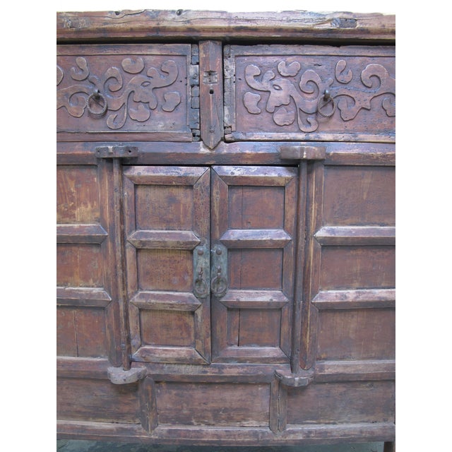 Brown Double Top Drawer Carved Cabinet or Sideboard For Sale - Image 8 of 12