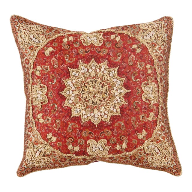 Pasargad DC Red Diamond Silk Termeh Pillow For Sale