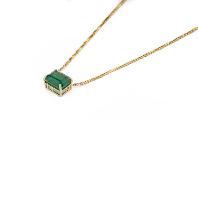 Not Yet Made - Made To Order Certified 7.7ct Octagon-Cut Green Emerald Solitaire Necklace in 14k Gold For Sale - Image 5 of 13