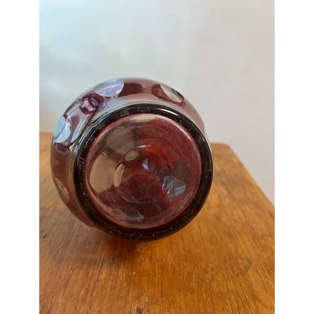 AntiquevEtched Red Cranberry Decanter Set With 2 Glasses For Sale In New York - Image 6 of 10