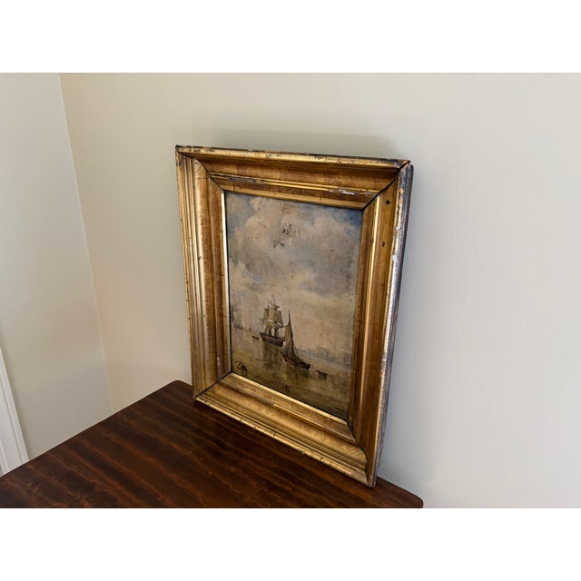 Late 19th Century Maritime Seascape Oil on Board in Original Giltwood Frame For Sale - Image 4 of 11