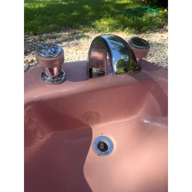 Vintage Kohler K-2930 Hexsign Hexagon Sink in Wild Rose Pink With Original Faucets For Sale - Image 4 of 14