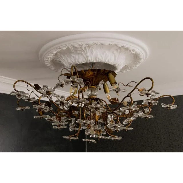 Large Italian Hollywood Regency Crystal Glass Flower Ceiling Light, 1950s For Sale - Image 10 of 18