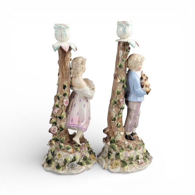 Large Figural Porcelain Candlesticks, Germany, 1890, Set of 2 For Sale - Image 4 of 14