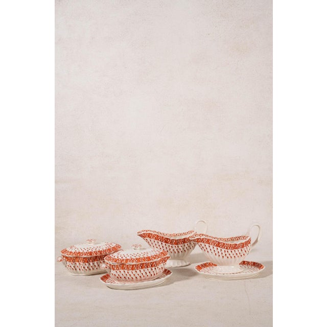 Spode ‘Old Crow’ Orange/Coral Dishes C. 1890 - 40 pcs For Sale - Image 11 of 12