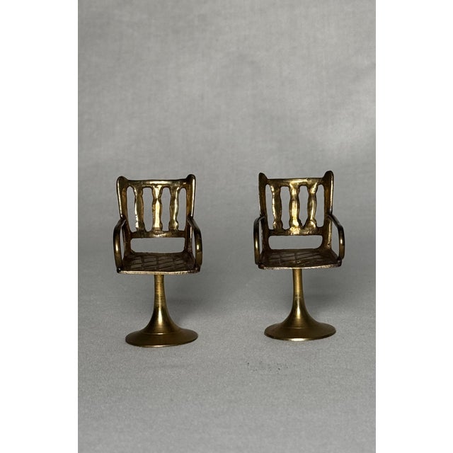 English Vintage English Traditional Miniature Solid Brass Chairs, a Pair For Sale - Image 3 of 11