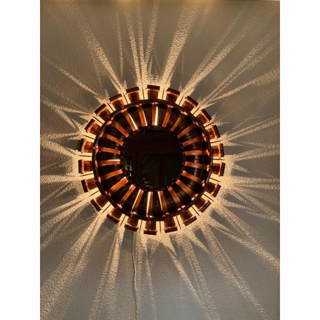1950s Large Spanish Brutalist Backlit Gilt Sunburst Mirror or Ceiling Flush Mount For Sale - Image 11 of 13