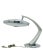 Large desk lamp mod. 'Boomerang 2000'. Enamelled grey/silver steel arm pivoted on round nickel-plated metal base, satin-...