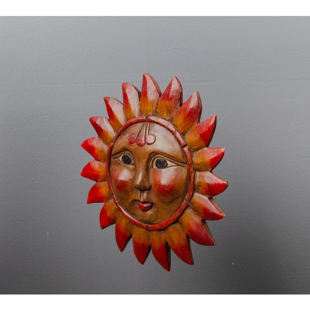 Vintage Pine Hand-Carved Sun, 1970s For Sale - Image 3 of 13