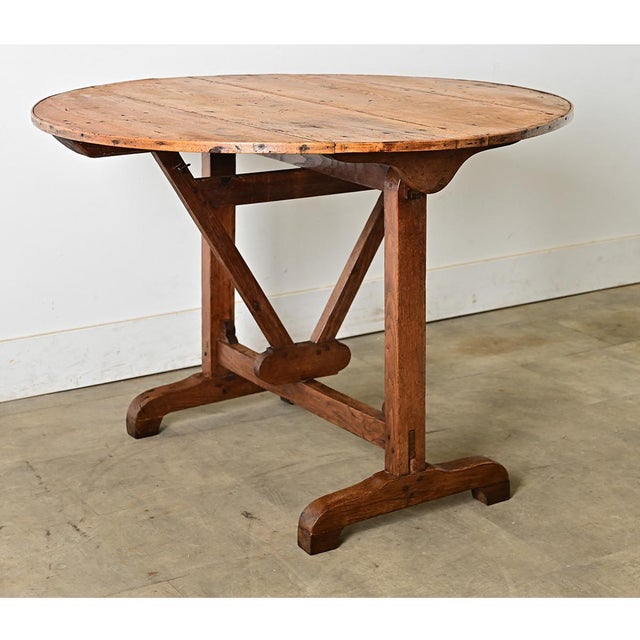 Wood French 19th Century Round Oak Tilting Vendange Table For Sale - Image 7 of 12