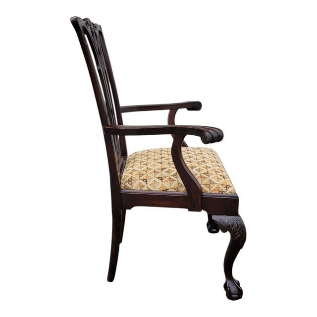 19th Century Antique Carved Mahogany Chippendale Style Ball & Claw Foot Side/Desk Chair For Sale - Image 4 of 10