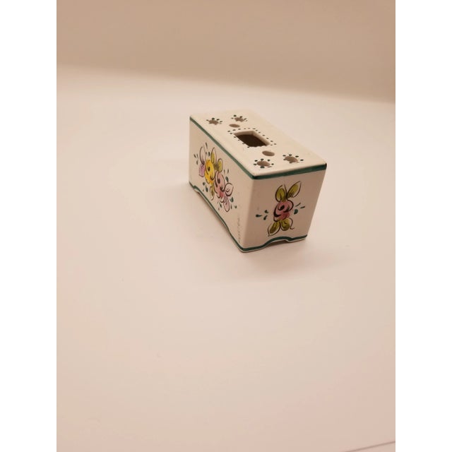 English Portuguese Pottery Stem Vase With Handpainted Flowers For Sale - Image 3 of 5