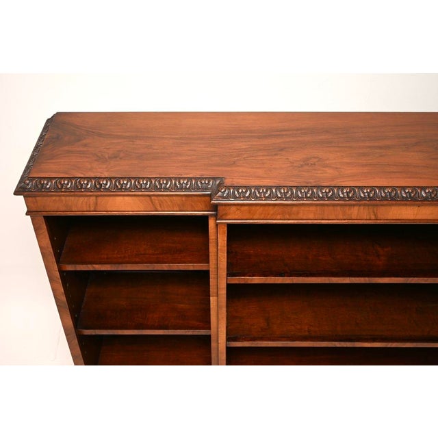 Antique Walnut Breakfront Open Bookcase, 1920 For Sale - Image 4 of 11