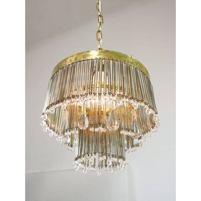 Goldenrod Mid-Century Modern Teardrop Three-Tier Pendant Light in Brass and Crystal, 19560s For Sale - Image 8 of 15